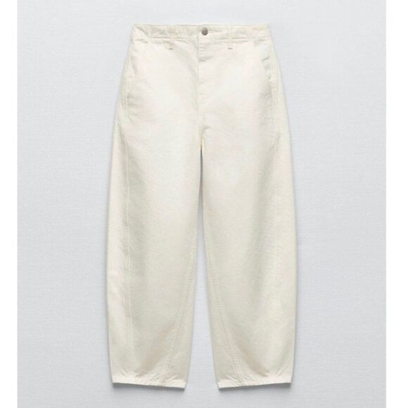 Zara The Twisted Balloon Pant Cropped Baggy High Rise in Ecru Ivory Women's 4 - Picture 1 of 9